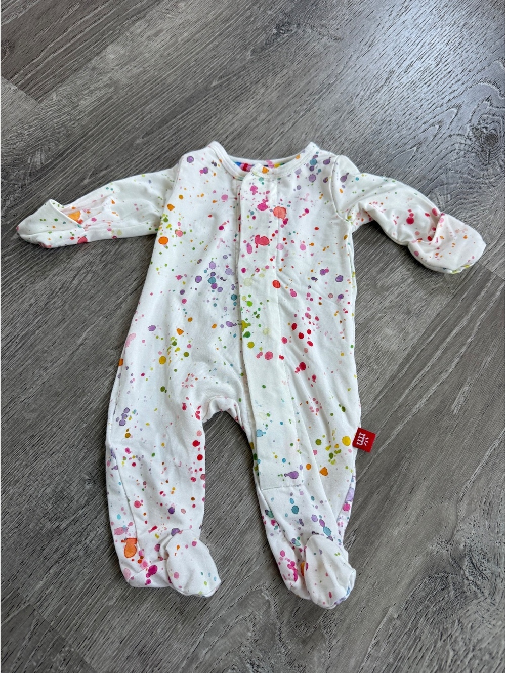 Magnetic Me, Preemie, White paint splatter baby footed sleeper